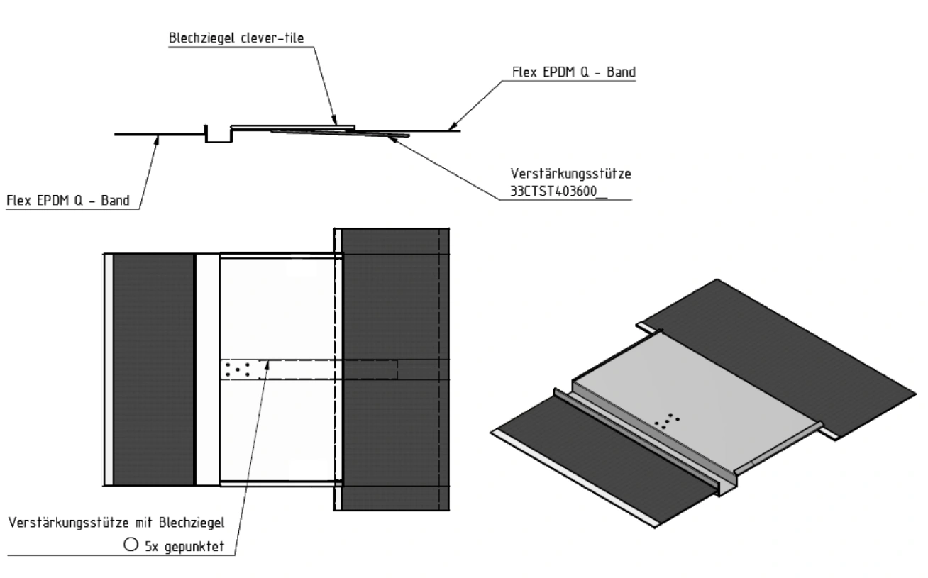 Originalzeichnung der Ersatzpfanne mit flexiblen EPDM-Enden und r&uuml;ckseitiger Verst&auml;rkung.